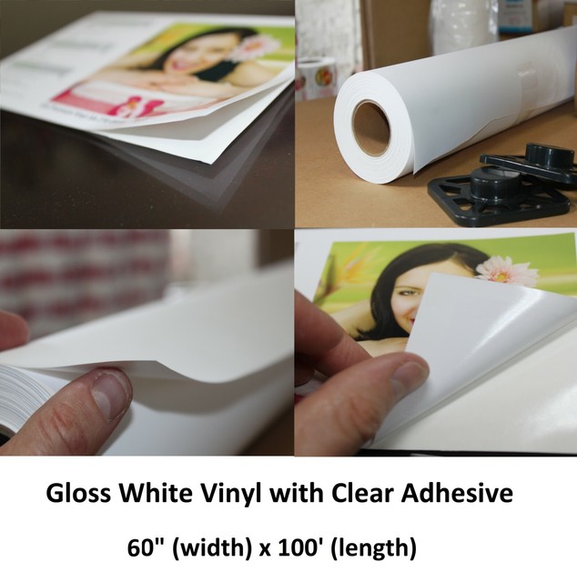 Self Adhesive Glossy White Vinyl WaterProof Dye Pigment Inkjet Roll 60