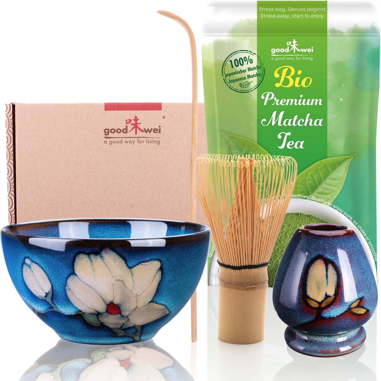 Matcha Tee Set mit BIO Japan Matcha | Teeschale, Matchabesen & Halter | Magnolia
