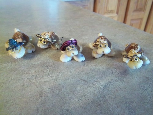 5 Shell Turtle Figurines Handmade Glasses Eyes Straw Hat Vintage Set of 5 - Picture 5 of 12