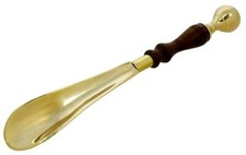 Metal Brass Shoe Horn with Wooden Handle  Golden, Size: 10 inch 