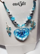 Aqua Color Glass Heart Necklace  Earring Set