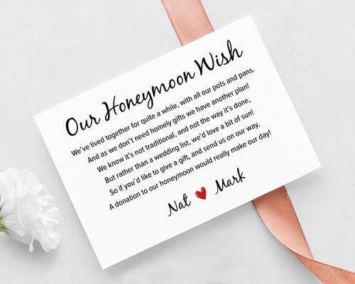 Personalised Wedding Honeymoon Gift Money Poem Cards - A7 Honeymoon Wish Inserts - Picture 5 of 12