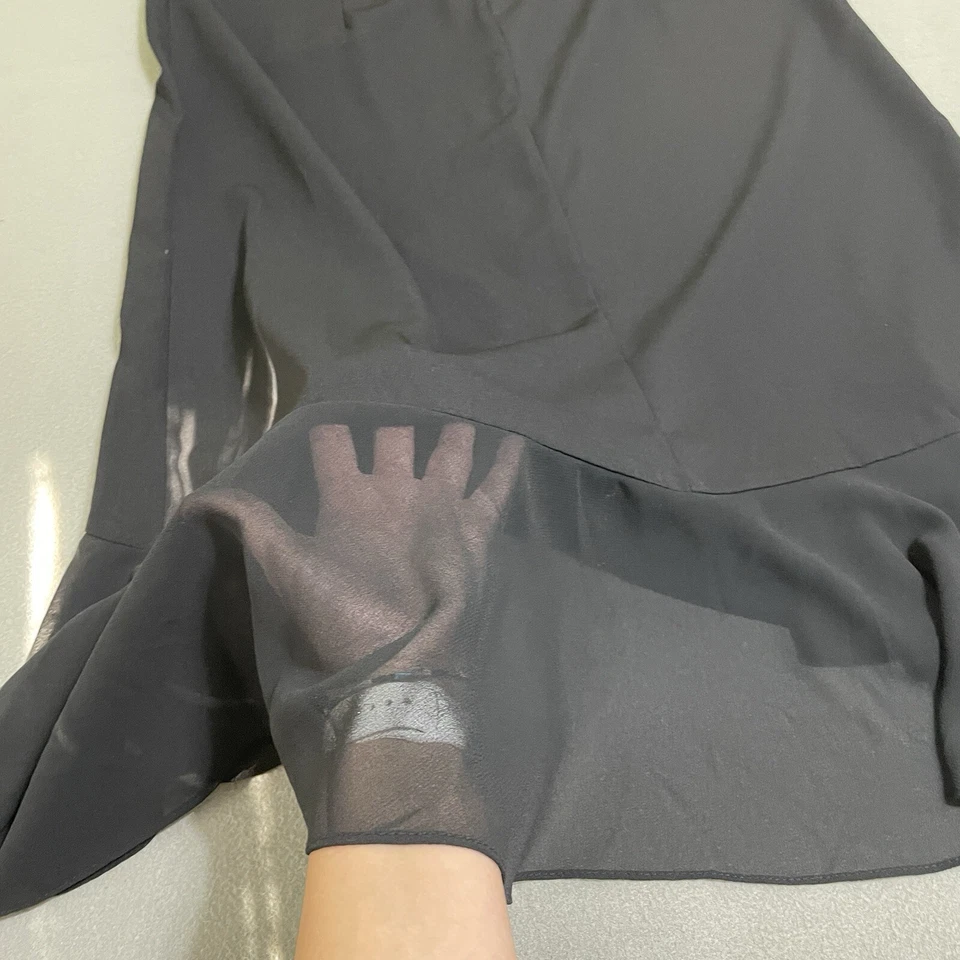 Vtg Black Midi Dress Asymmetrical Sheer Ruffle 18W USA 90s Grunge Goth Y2K - Image 2 of 4