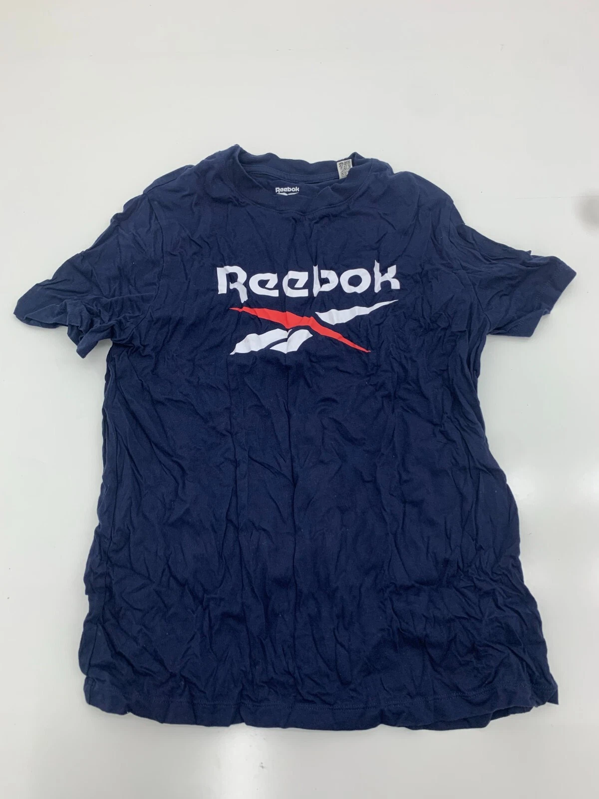 Reebok Womens Navy Blue Graphic Short Sleeve Shirt Size Large