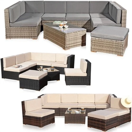 XXL Ensemble de jardin Polyrattan Lounge Groupe de sièges de salon Noir Marron - Photo 1/4