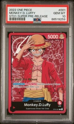 One Piece PSA 10 Monkey D. Luffy #ST01-001 Super Pre Release 2022