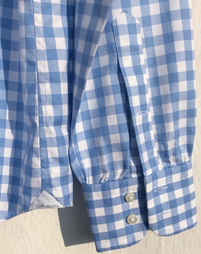 Camisa de lujo Ignatius Joseph 100% algodón a cuadros azul y blanco en 16,5 pulgadas/42 cms. - Imagen 5 de 14