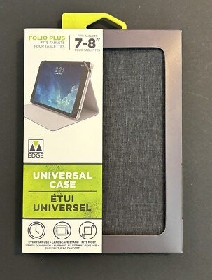 EDGE Universal Folio Plus Protective Cover Case Fits Tablets 7-8'' Charcoal Gray
