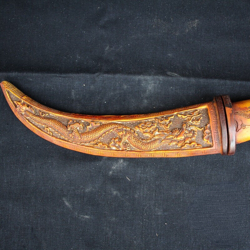 Antique Design Chinese Yak Bone Carved Knife Dragon Pattern Sword Dagger  Decor