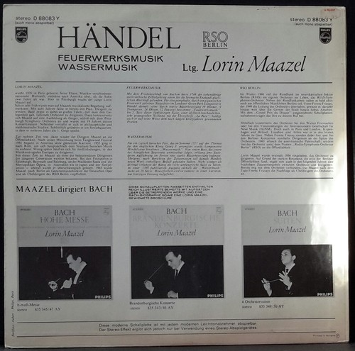PHILIPS D 88083Y HANDEL WASSERMUSIK MAAZEL RSO BERLIN ORIGINAL HOLLAND PRESS - Foto 3 di 3