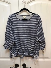 Style&co.NWT Graphic Refresh Blue Strip Tie Shirt %54 T037