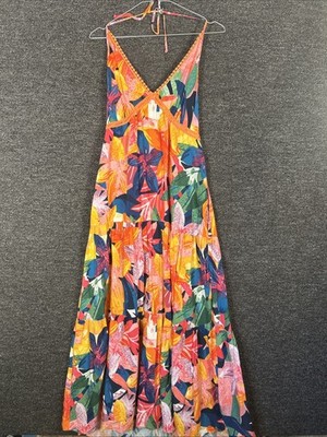 Sofia Vergara Womans Large Halter Tropical Colorful Floor Length Summer Dress