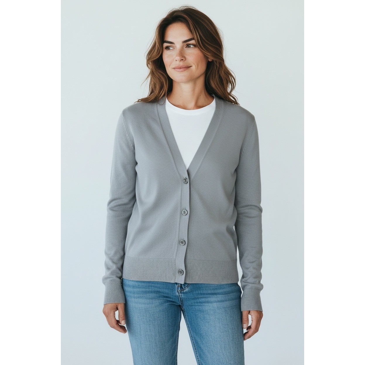 Cárdigan suéter manga larga con botones delanteros gris para mujer LOFT talla M