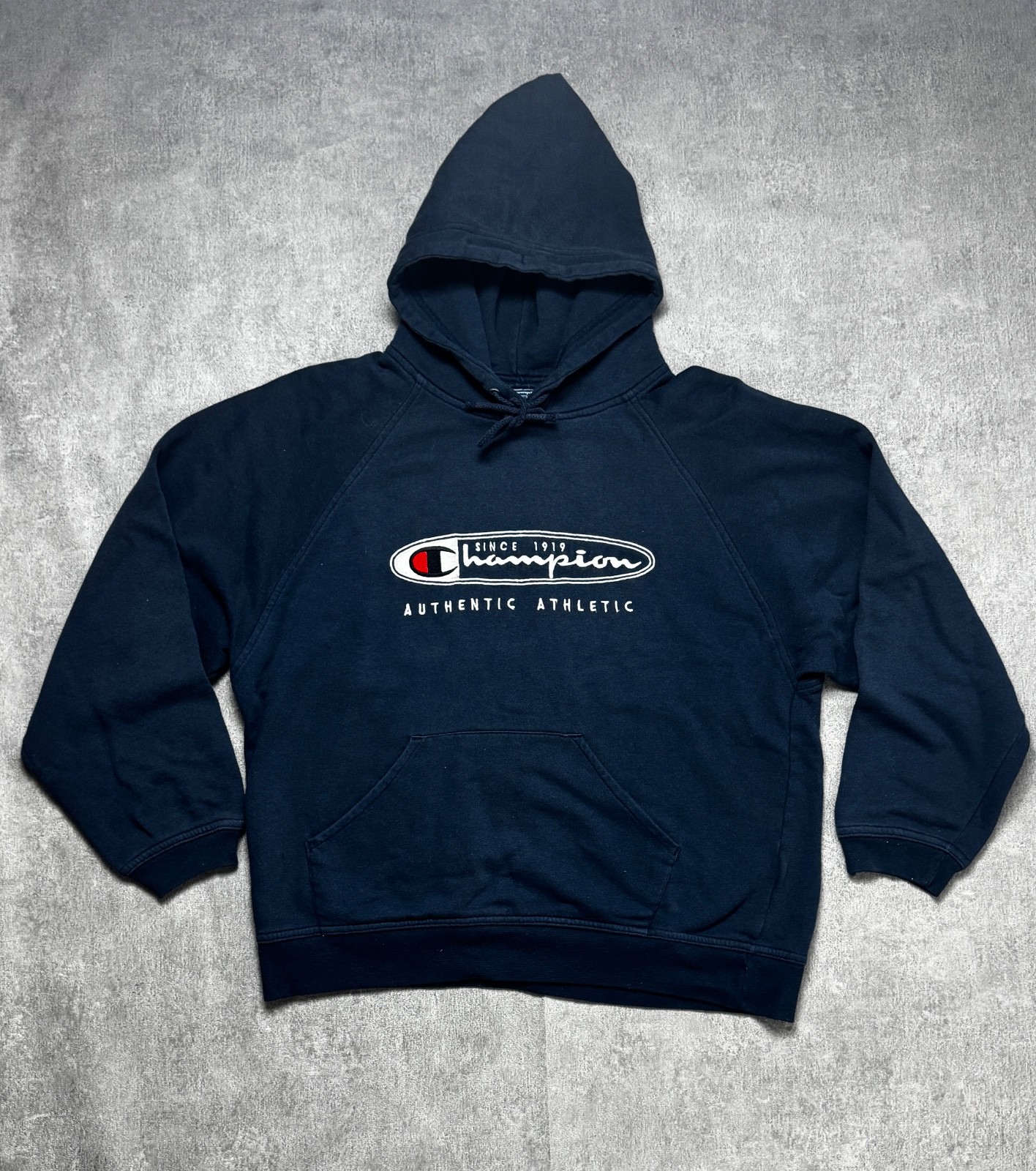 Champion Vintage Hoodie S Navy Navy Embroidery Logo Pullover Sweatshirt 90s image 2