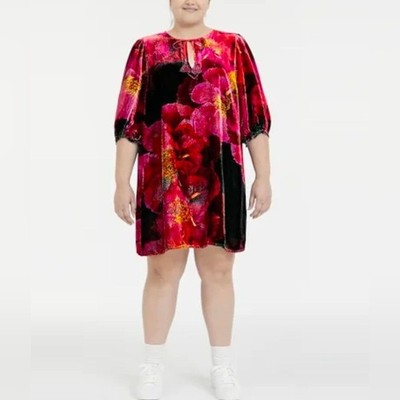 Johnny Was Vesna Dress Plus Size XXL Red Floral Velvet Whimsigoth Peasant Boho