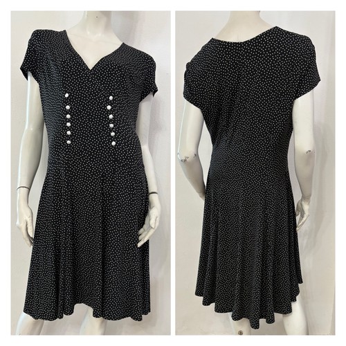 JOSEPH RIBKOFF Vestito abito nero fantasia pois bianchi bottoncini Tg IT 50 - Foto 2 di 17