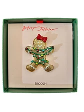 Betsey Johnson Gingerbread Man Christmas Lights Pin Brooch New In Holiday Box