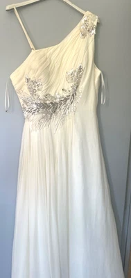 Robe soirée couleur crème à Une Épaule Avec drapé Paillettes - Photo 1/4