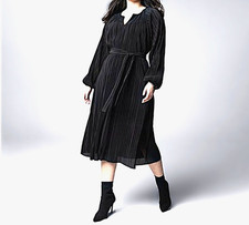 Simply Vera Wang Midi Dress-SMALL- Black - Pleated -Balloon Sleeves- Crew Neck