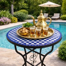 Tisch Mosaiktisch Esstisch Mediterraner Garten Balkon Tisch Handmade Rund Ø 60cm