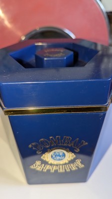1991 Bombay Sapphire sechseckiger Eiskübel blau Bargeschirr mit Einsatz & Deckel