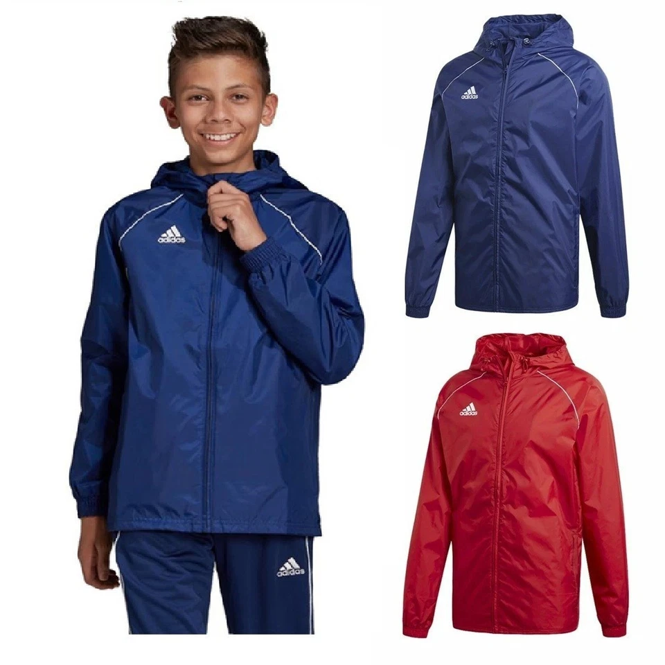Adidas Boys Kids Waterproof Jacket Hooded Rain Coat Size Age 7-8 & 15-16 Yrs
