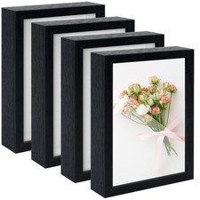 4 Pack 5"x 7" Shadow Boxes Frame Display Cases Wood Deep Shadowbox for Photos...