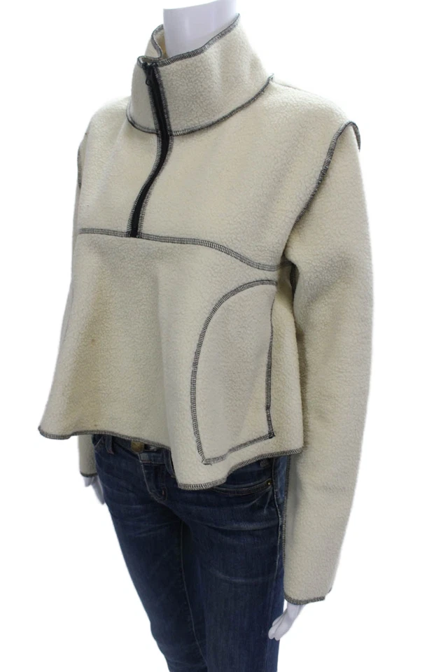 Chaqueta Pullover Urban Outfitters Mujer Polar Media Cremallera Blanca Talla S Foto 2 de 4