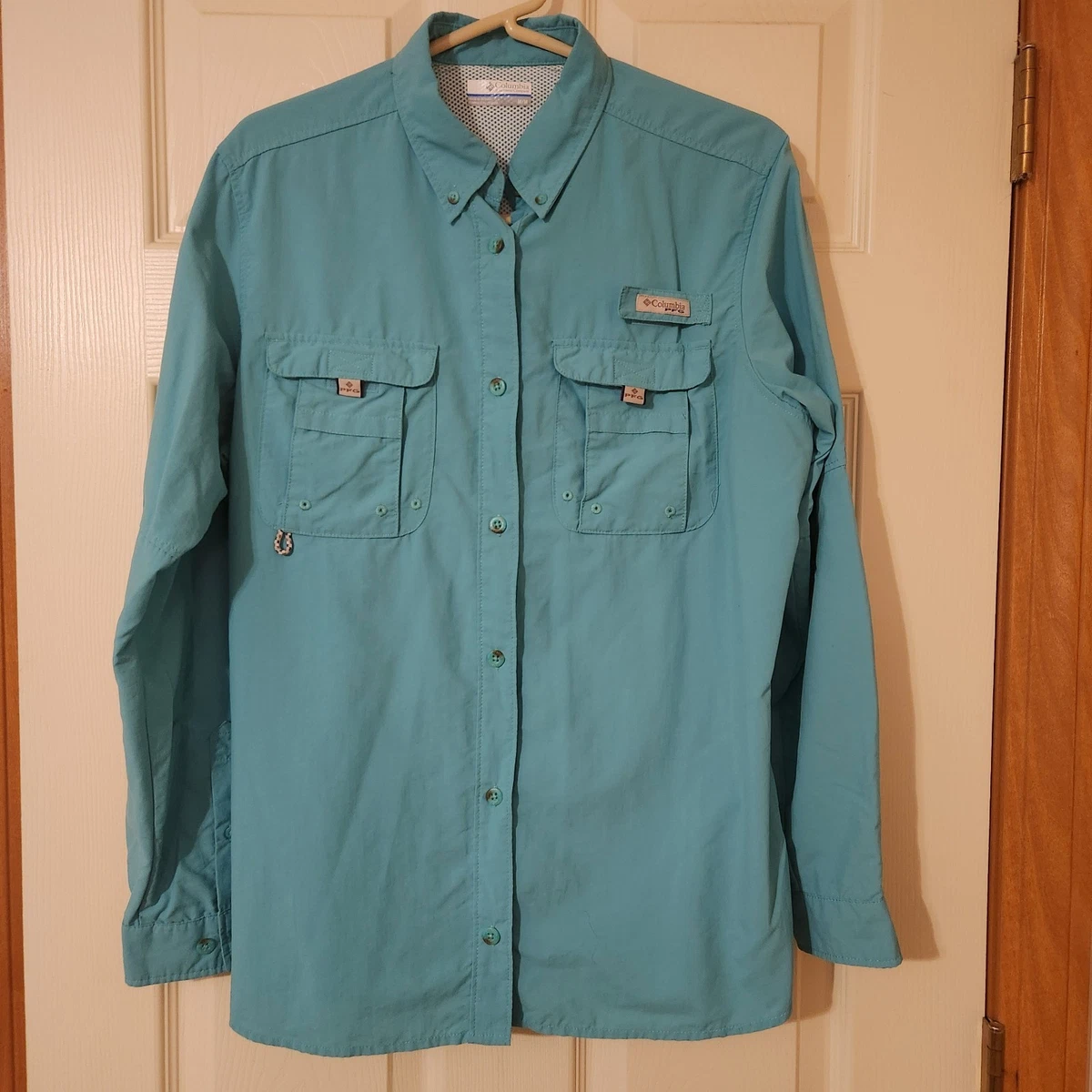 Chemise Columbia PFG Super Bahama Femme – Petit Bleu à Carreaux, Manches Longues