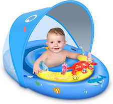Baby Pool Float with Canopy UPF50 , 120 Adjustable Sun Protection and Anti-Tip S