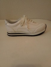 Sam and Libby White Black Faux Patent Leather Lace Up Low Top Sneakers Sz 7.5 B