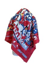 Y8 Vintage 1991 Signed Silk Scarf Abstract Horse Print Red Blue White Square