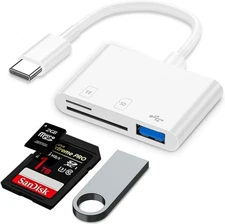 USB C SD Card Reader, 3-in-1 Adapter with MicroSD 3 in 1, white 