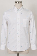 Collar Slim Fit White Dress Shirt with Blue Patterned Med.