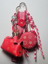 Red  Gold Keychain Set With Mini Bag Charm  Mirror