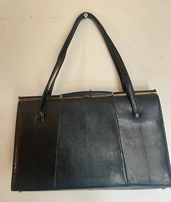 Vintage 50 s Black Lizard Skin MIDDX Damen Handtasche Neuwertig