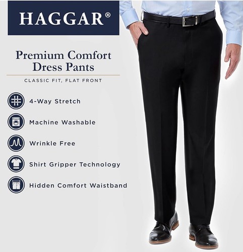 Haggar Hombre Premium Elástico Sólido Azul Marino Oscuro 34-38 Nuevo Con Etiquetas - Imagen 4 de 5