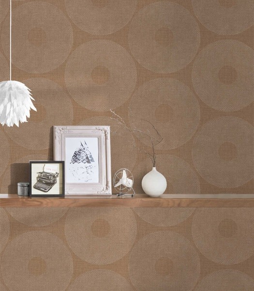 Metallic Tapete Kreise Mit Strukturdesign – Braun-image
