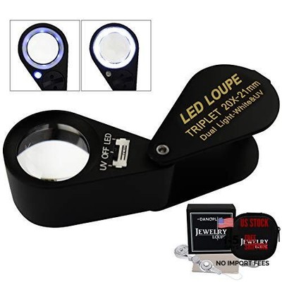 20x Magnifier Jewelry Loupe LED UV 21mm Triplet Lens Optical Glass, Pocket Gem 
