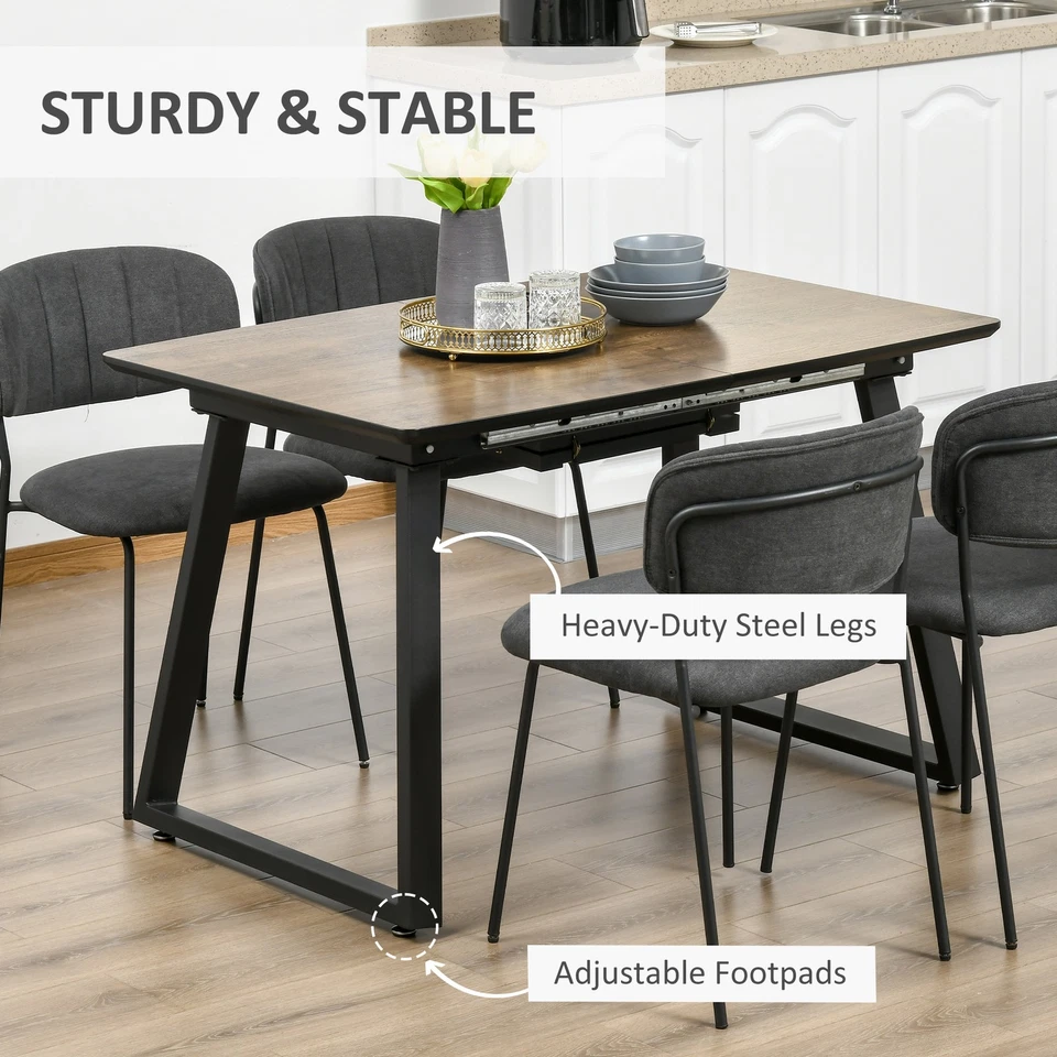 Extendable Dining Table Rectangular Wood Effect Tabletop with Steel Frame - Image 4 of 4