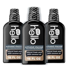 Hello Activated Charcoal Mouthwash | Pack of 3 | Fluoride Free Vegan Rinse 16oz