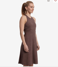 PrAna jewel lake summer dress color carob linea striped halter dress pockets siz