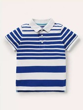 Mini Boden NEW Boy's Stripe Pique Polo Shirt in Ivory/College Blue Sizes 5,6,7 Y