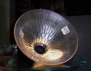 VINTAGE SIGNED HOLOPHANE GLASS SHADE RIBBED PRISM 2" TOP 8" BOTTOM DIAM 5" LONG