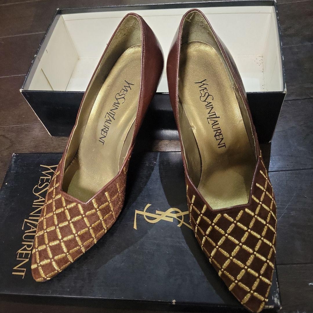 Autentiche decolte Yves Saint Laurent tacco a punta marrone taglia 36 5 donna