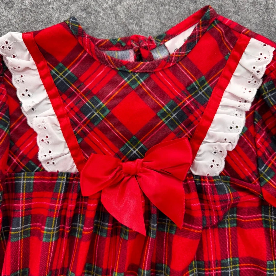 Camisola de Natal xadrez feminina Laura Dare tamanho 3T vermelha manga longa babado laço - Imagem 2 de 4