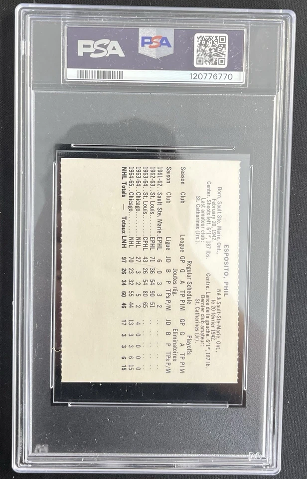 1965-66 Coca-Cola Hóquei Phil Esposito Perfurado PSA 8 ROOKIE POP 22, 17 SUPERIOR - Imagem 2 de 2