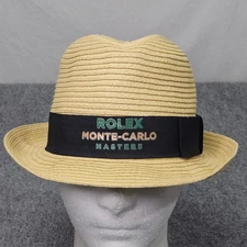 Rolex Monte-Carlo Masters Straw Fedora Hat Small Tan Woven Straw Black Band