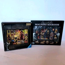 Halloween Jigsaw Puzzle Lot: Macabre Mansion & Villainous 1000 PCs Counted READ