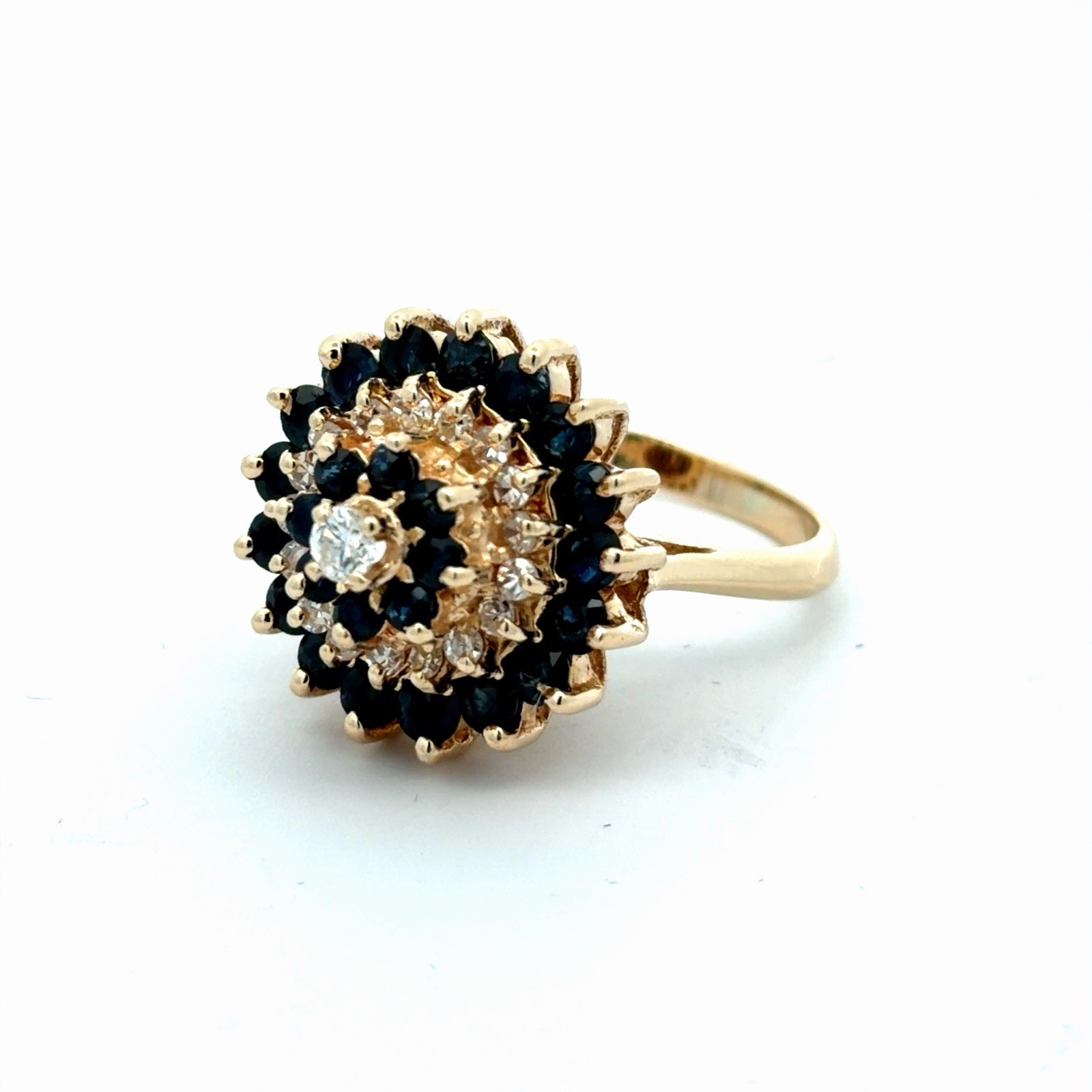 Solid 14K Yellow Gold Ring Natural Sapphires & Di… - image 3
